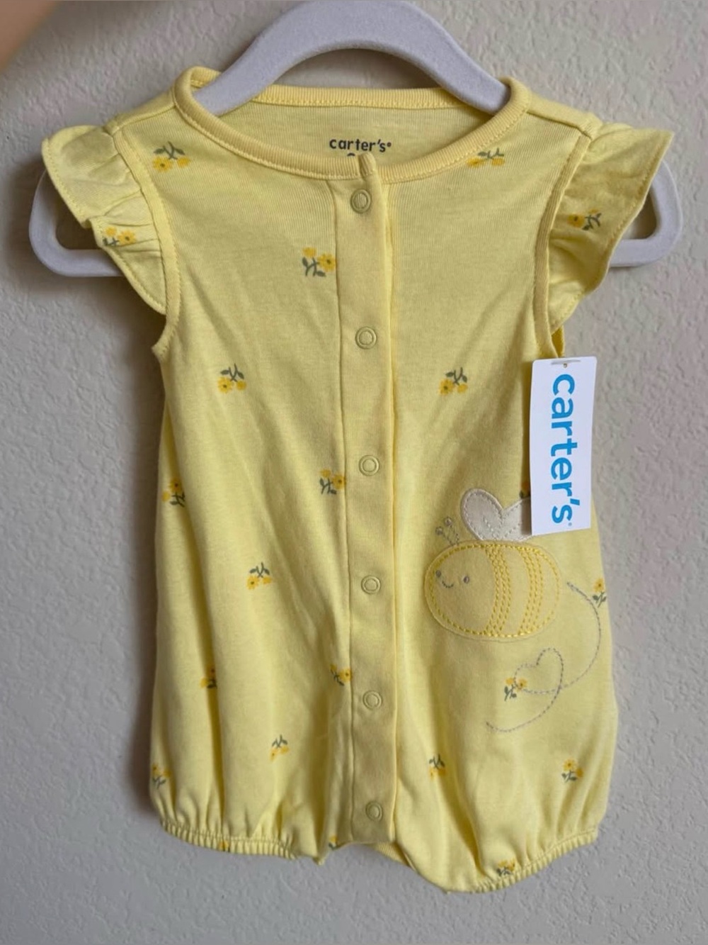 Carter's Pale Yellow Baby One-Piece Romper with Bee Appliqué